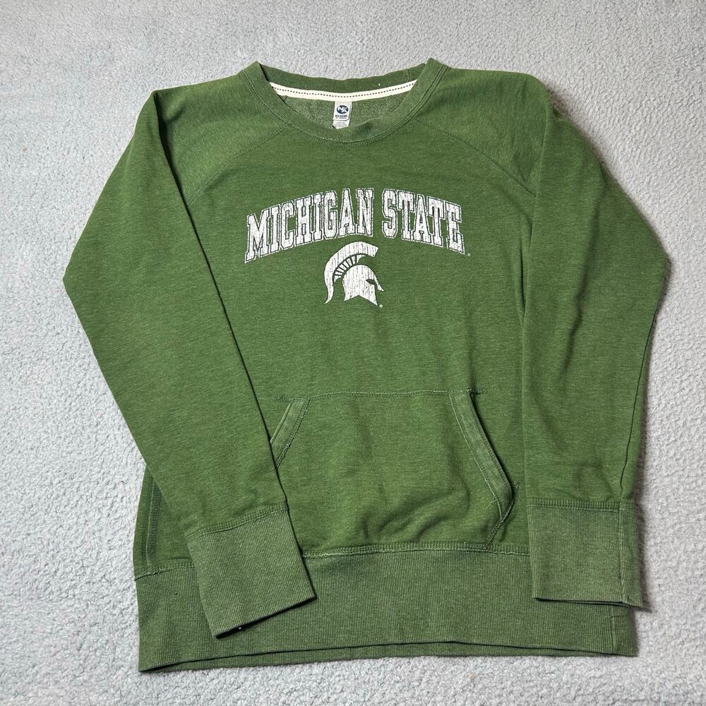 Michigan State Sweatshirt‎ Womens L Green Pullover New Agenda NCAA College